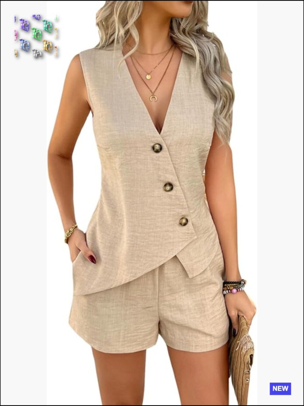 Sleeveless Linen Vest Shorts Set Casual Blazer 2 Piece Outfits Matching Sets